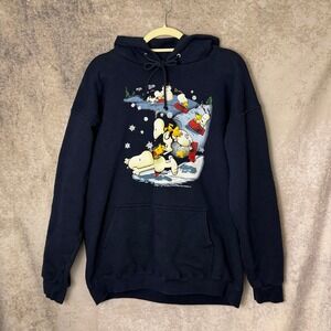Vintage Peanuts Snoopy Woodstock Sledding Hoodie Navy Christmas Winter Alstyle L